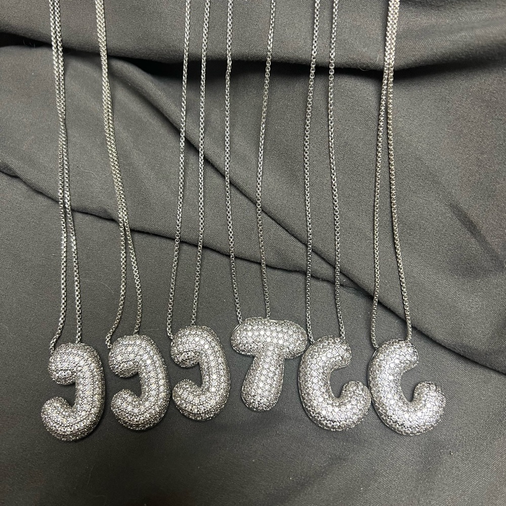 Silver Bubble Initial Pendant Necklaces - 3 J Letters - 1 T Letter - 2 C Letters